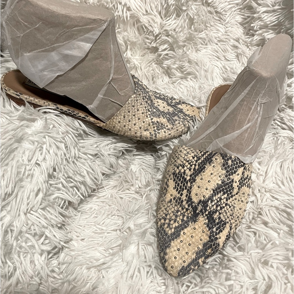 Steve Madden Studded Snakeskin Pointed Mule Flats - image 1